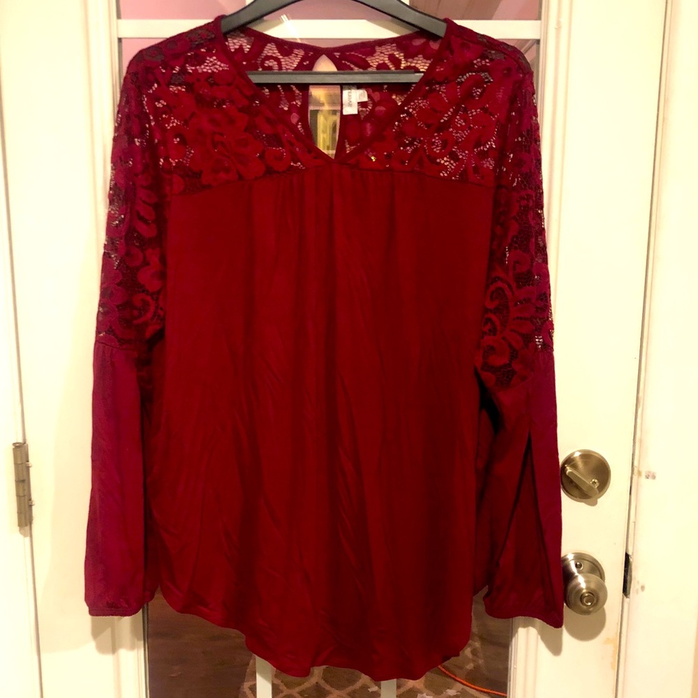 Avenue Maroon Lace Top